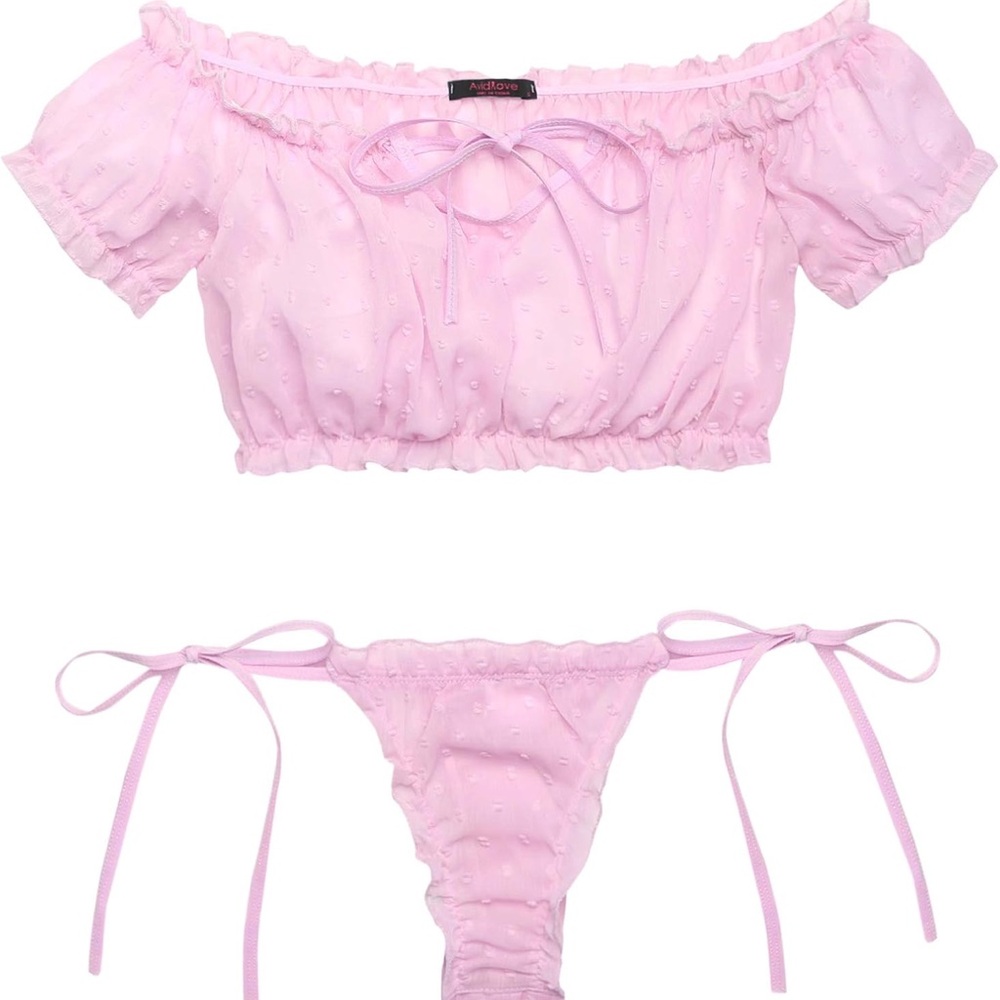 Pink Off-Shoulder Intimates Set